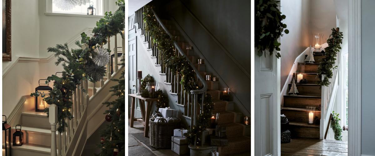 Christmas garlands on a staircase